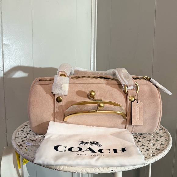 COACH Nauge Pink Suede Kisslock Barrel Bag Runway Spring 2026 Release NWT - Picture 1 of 8